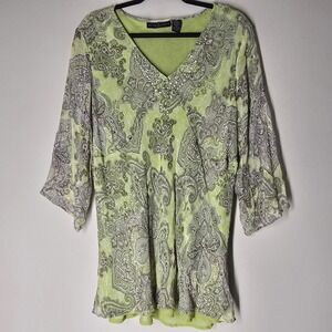 New York City Design Size 3x Forest Fairy Boho Hippie Peasant Silk Babydoll Top